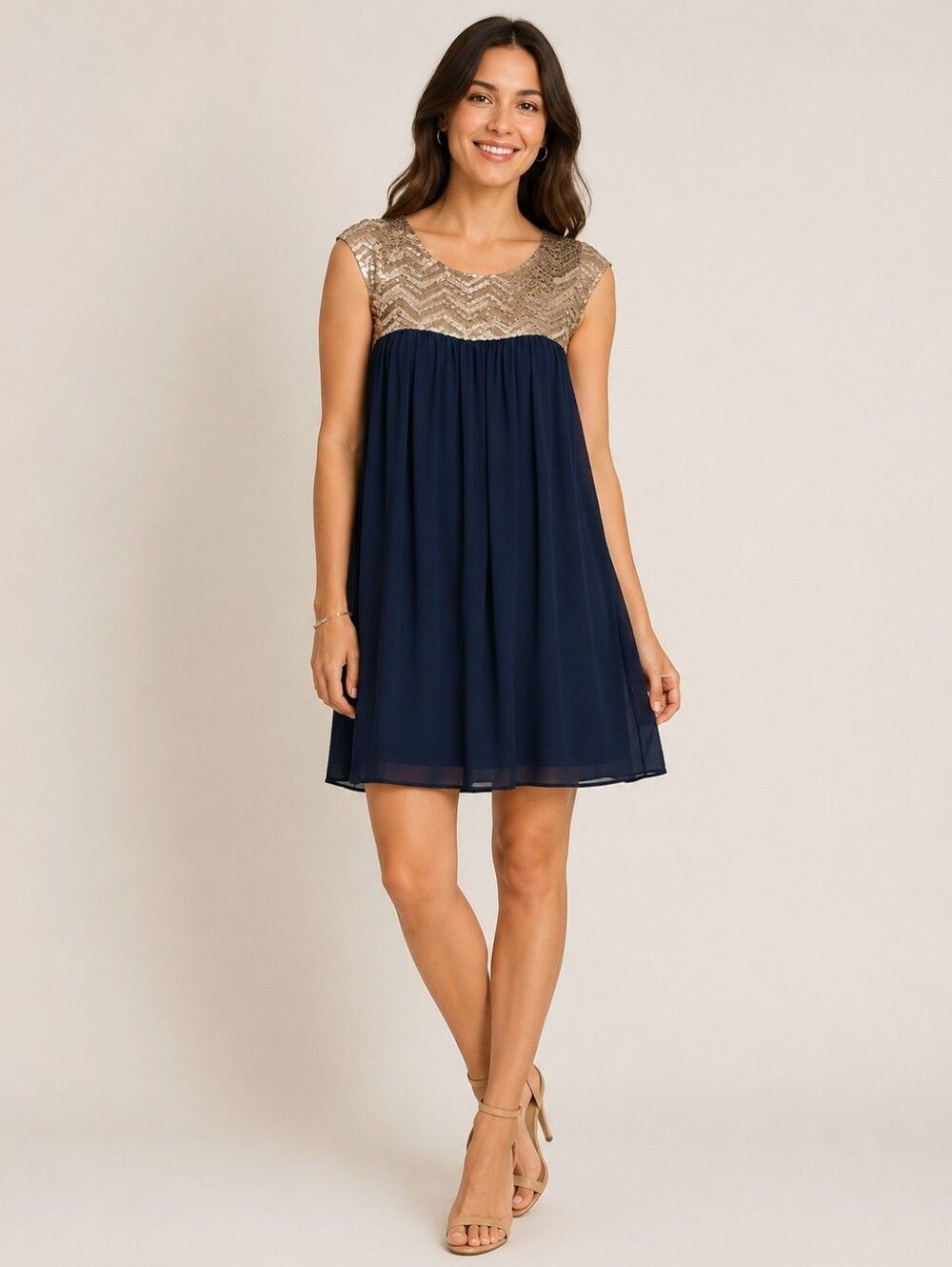 Altar’d State Navy Sequin Overlay Dress Women’s Medium Sleeveless Party Dress